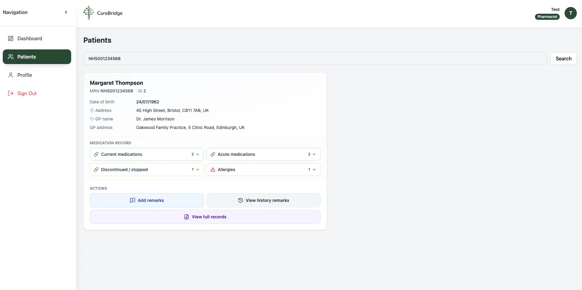 Unified patient record view